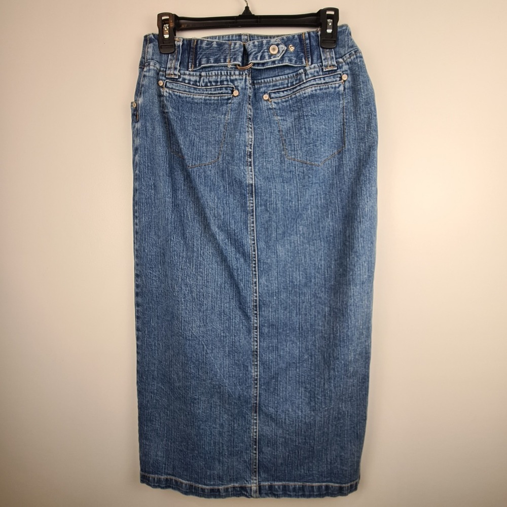 Vintage Y2K Faded Glory Denim Midi Skirt Women's Size 4 Slit Adjustable Snap Zip - Picture 8 of 10
